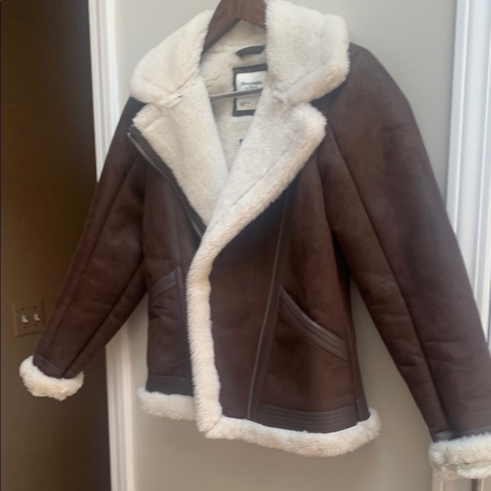 Abercrombie & Fitch Brown Teddy Jacket with Cream Accents